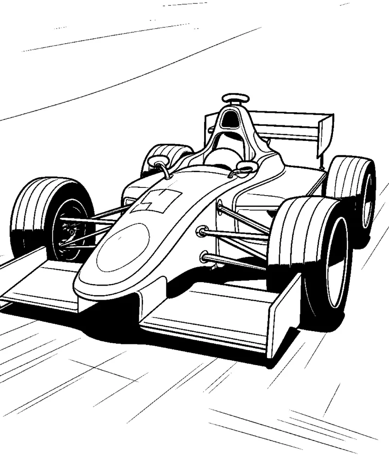 An open-wheel race car sweeps across a track with light speed lines in the corners.