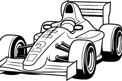 A simple open-wheel race car with the number two on its nose is drawn with thick outlines.