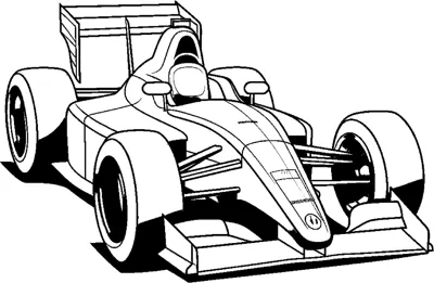 An open-wheel race car with dark shading under its body is drawn at a front angle.