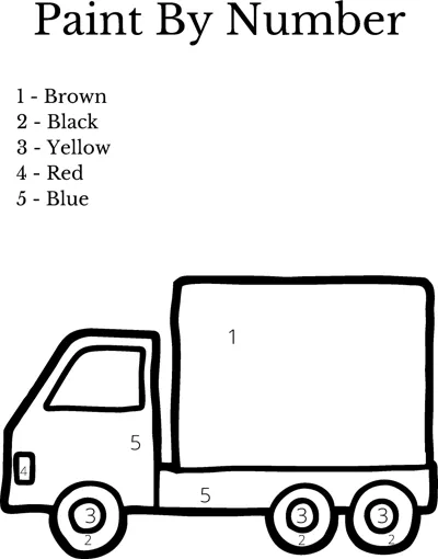 A simple delivery truck outline with numbered areas and a key listing brown, black, yellow, red and blue.