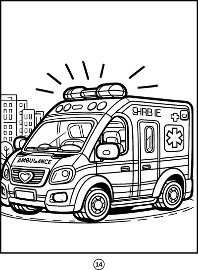 An ambulance with flashing lights on its roof drives along a city street.