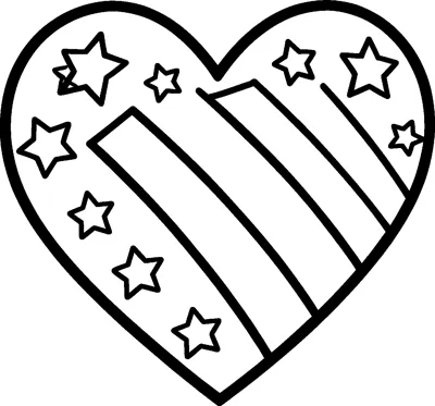 A large heart filled with small stars on the sides and wide diagonal stripes across the middle.