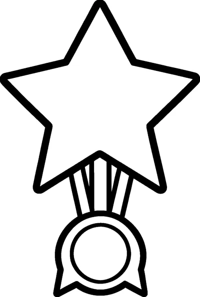 A large five-pointed star with a striped ribbon and a round medal hanging below it.