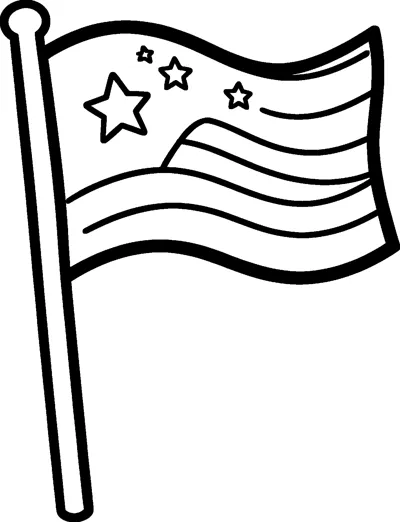A simple flag waving from a tall pole, with four stars in one corner and wavy stripes.