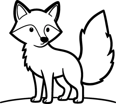 A fox with big pointed ears and a large bushy tail standing on a snowy ground line.