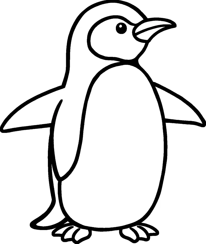 A plain outline of a standing penguin with a large white belly, spread flippers and webbed feet.