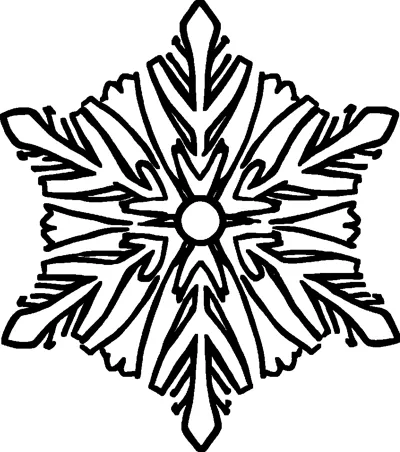 A single six-pointed snowflake with branching arms and a small circle in the middle.