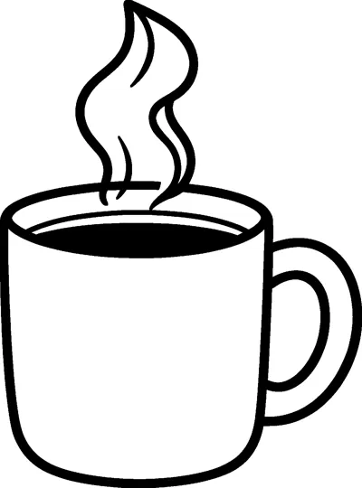 A tall mug with a handle and wavy lines of steam rising from the hot drink inside.